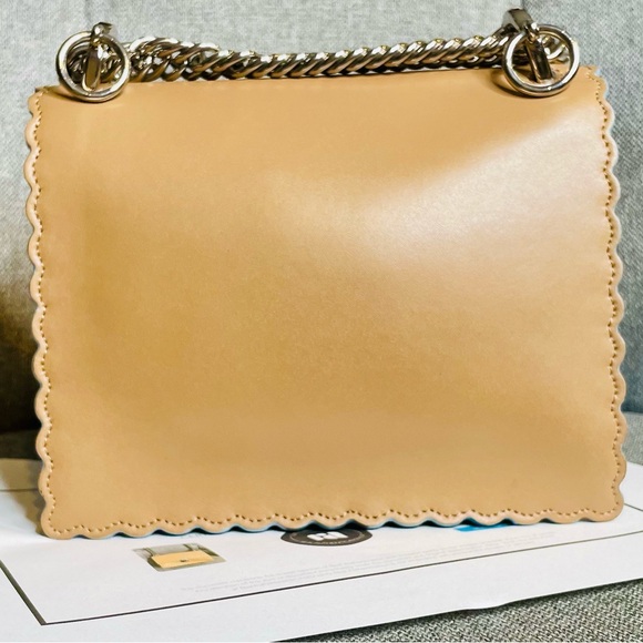 Fendi Kan Bag w/ Blue Scalloped Edging, Convertible Chain Strap & Suede Interior - Picture 5 of 15